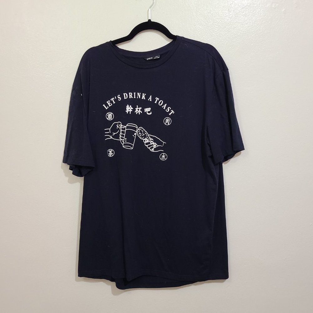 SHEIN Let's Drink a Toast Navy Blue Crewneck T-shirt Size XXL